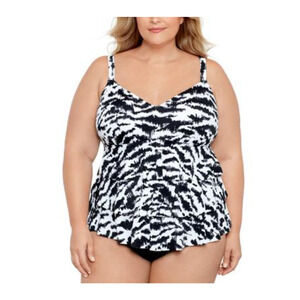 Swim Solutions Tummy Control Triple Tier Fauxkini Black Plus Size 20W 4958